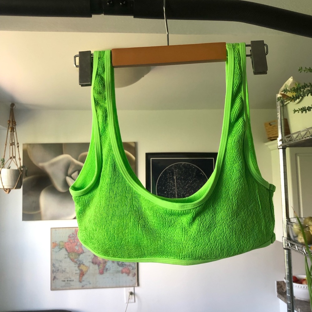 Lime Green Ribbed Crop Swim Top
